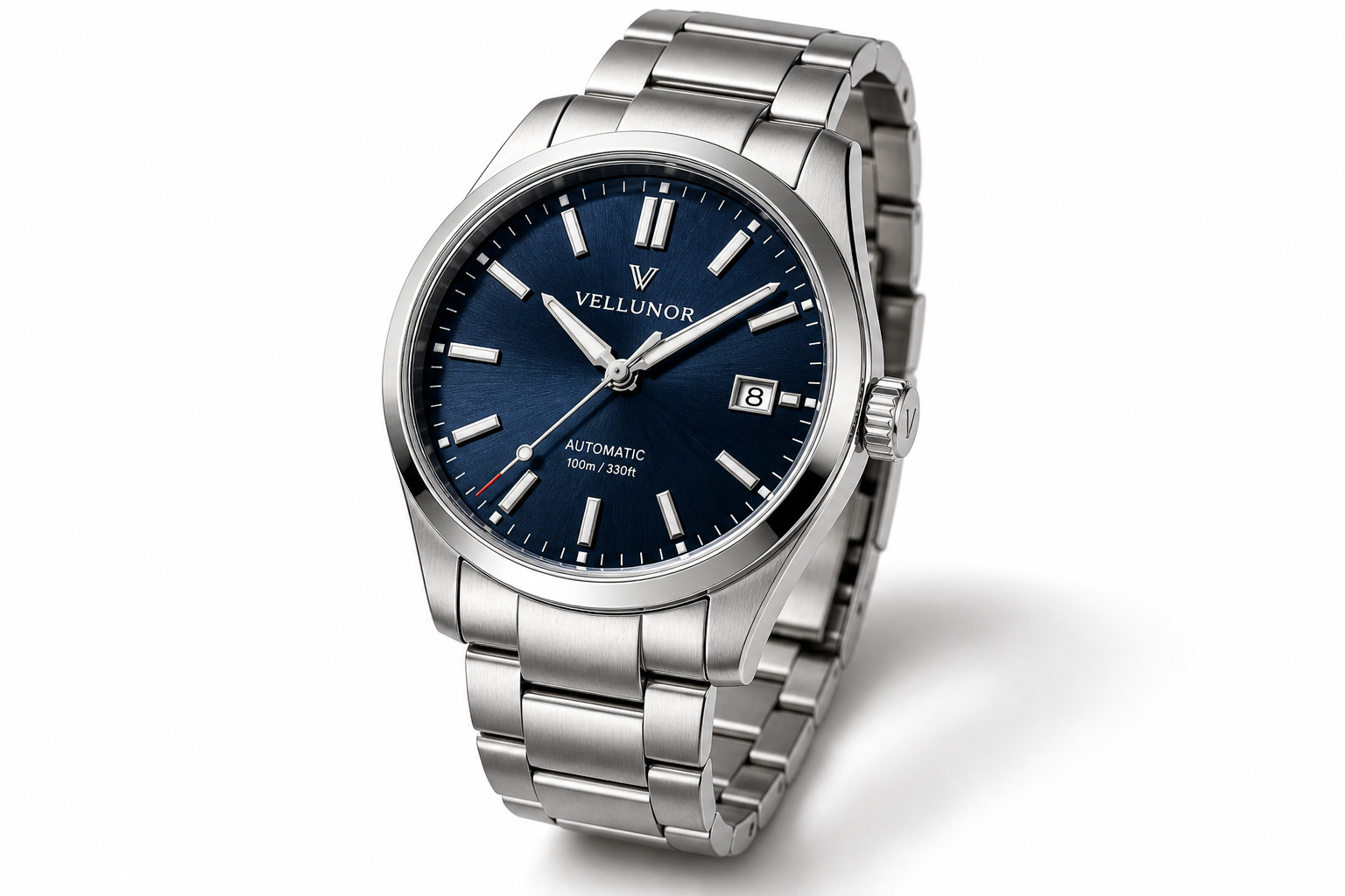 Automatic stainless steel wristwatch with blue dial