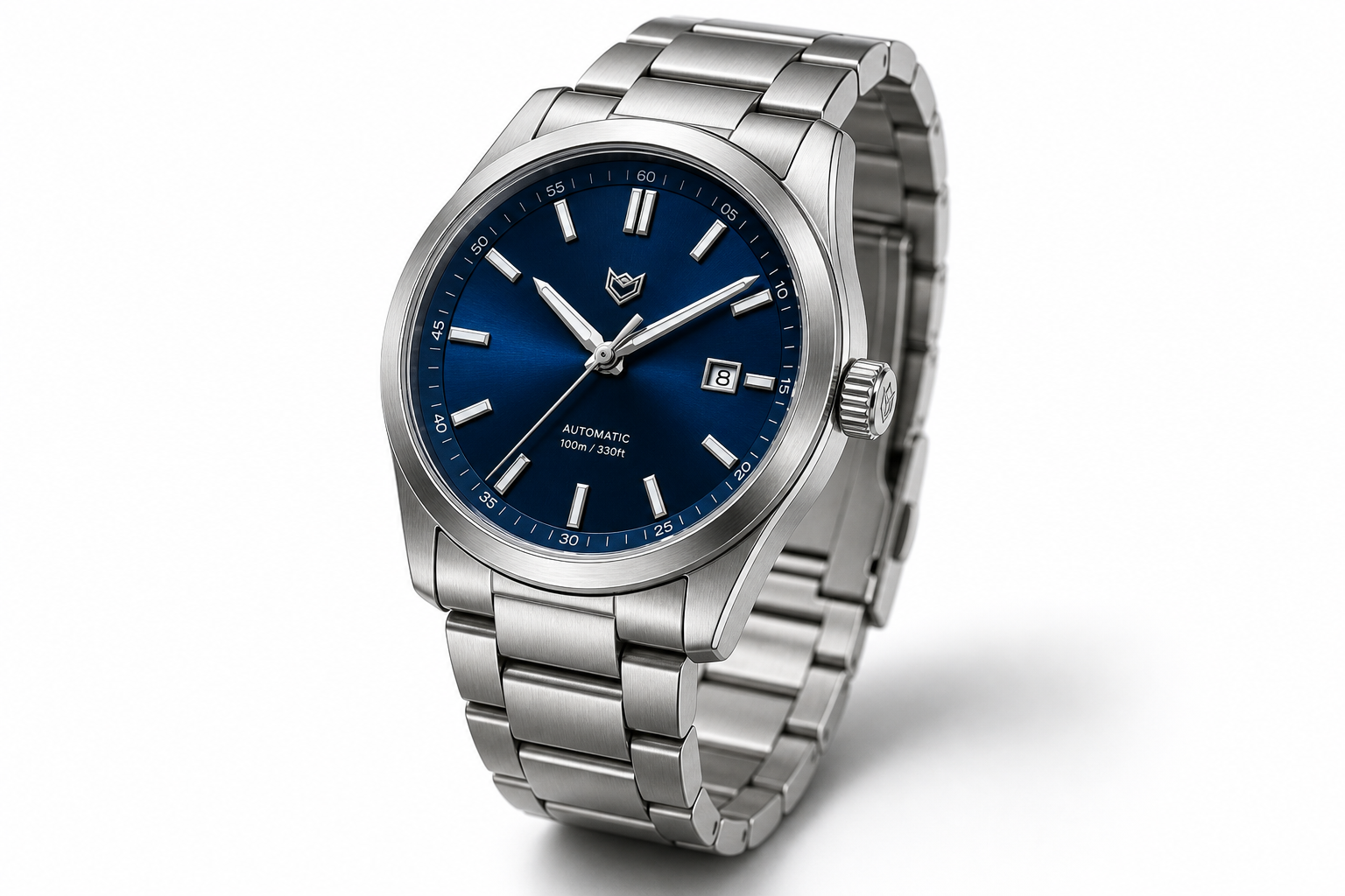 Solar quartz stainless steel wristwatch with dark dial